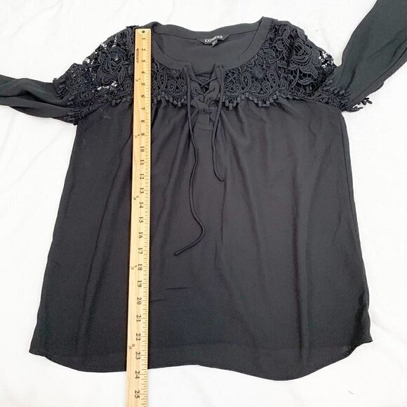 Express black lace detail long sleeve lightweight flowy blouse top shirt - Small - Picture 9 of 9